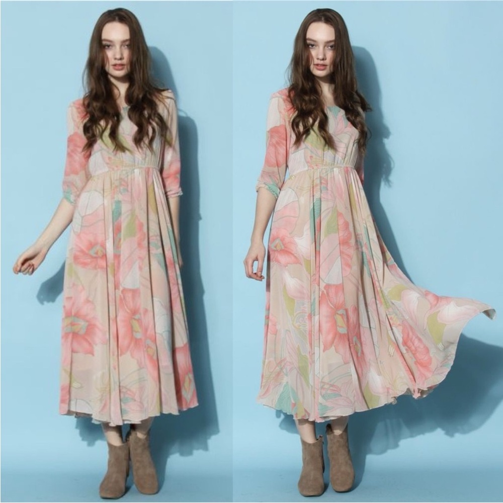 Chicwish Spring Scenery Pink Floral Print Women's Dress - Picture 2 of 13